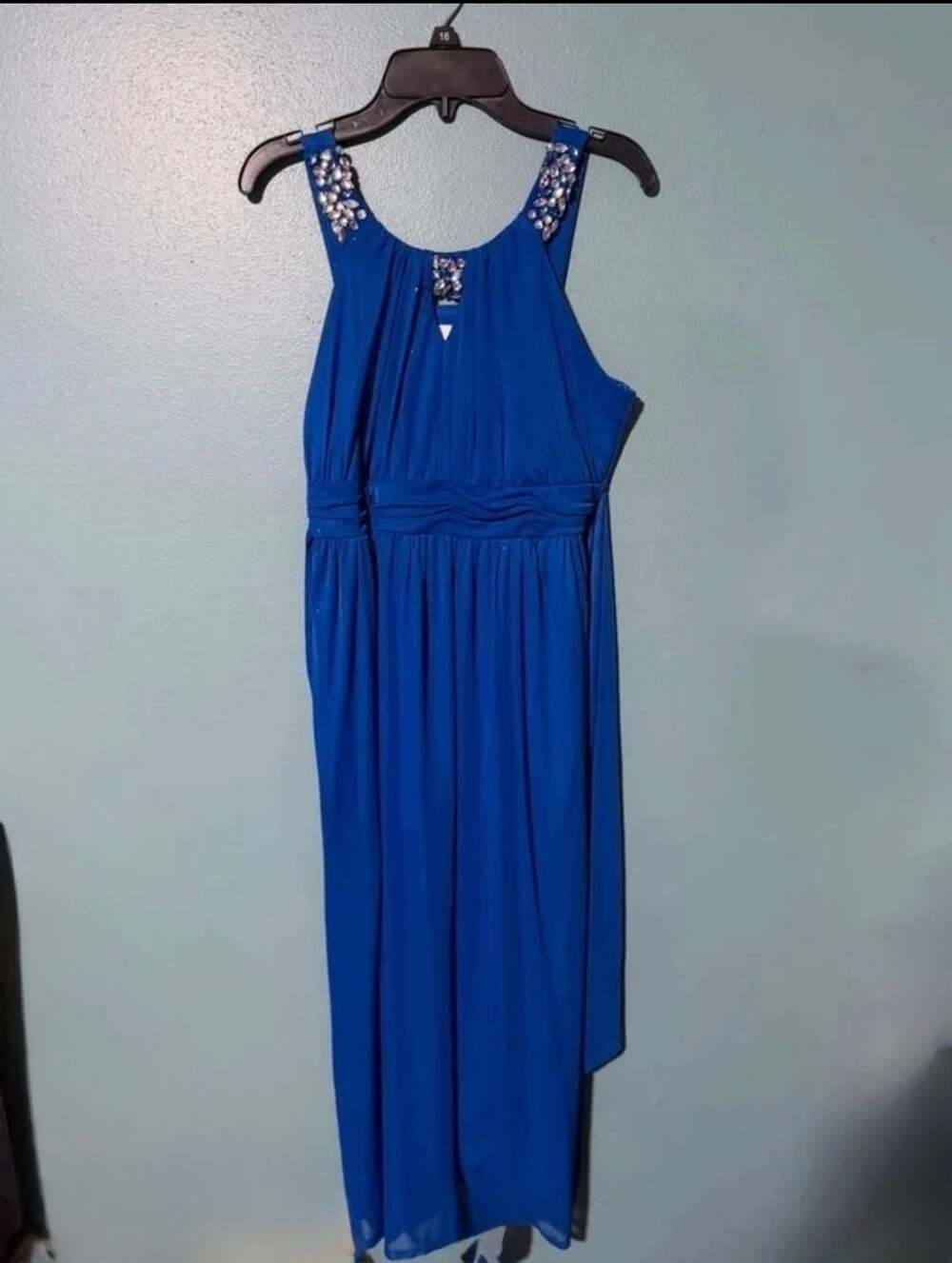 Rare Editions Dress Size 16 Blue Chiffon Embellished High-Low